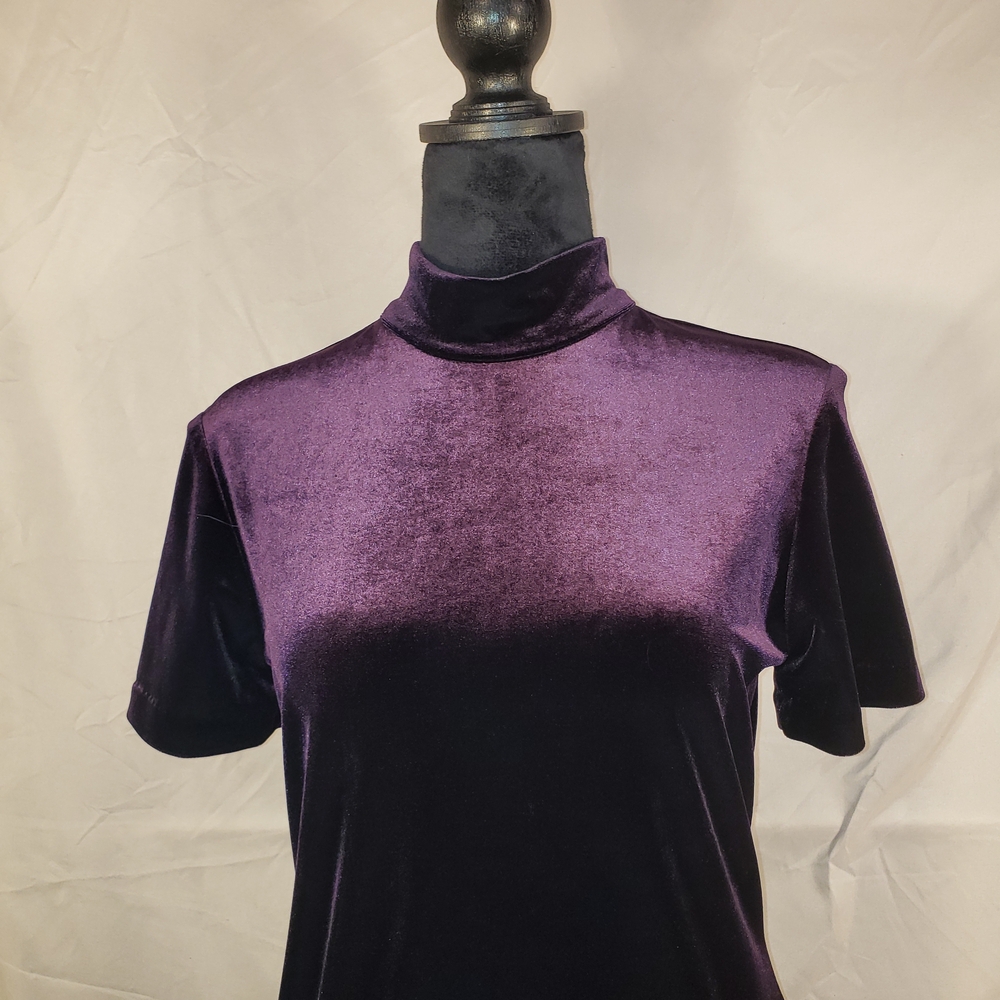 Luxurious MICA Velvet Grunge #90s Short Sleeve Maxi Dress in Deep Purple - 10 - Picture 3 of 6